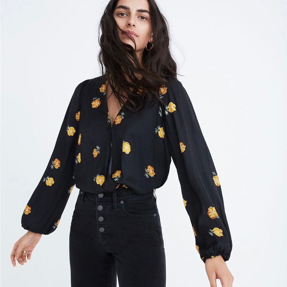 Madewell Bubble-sleeve wrap top in floating florets